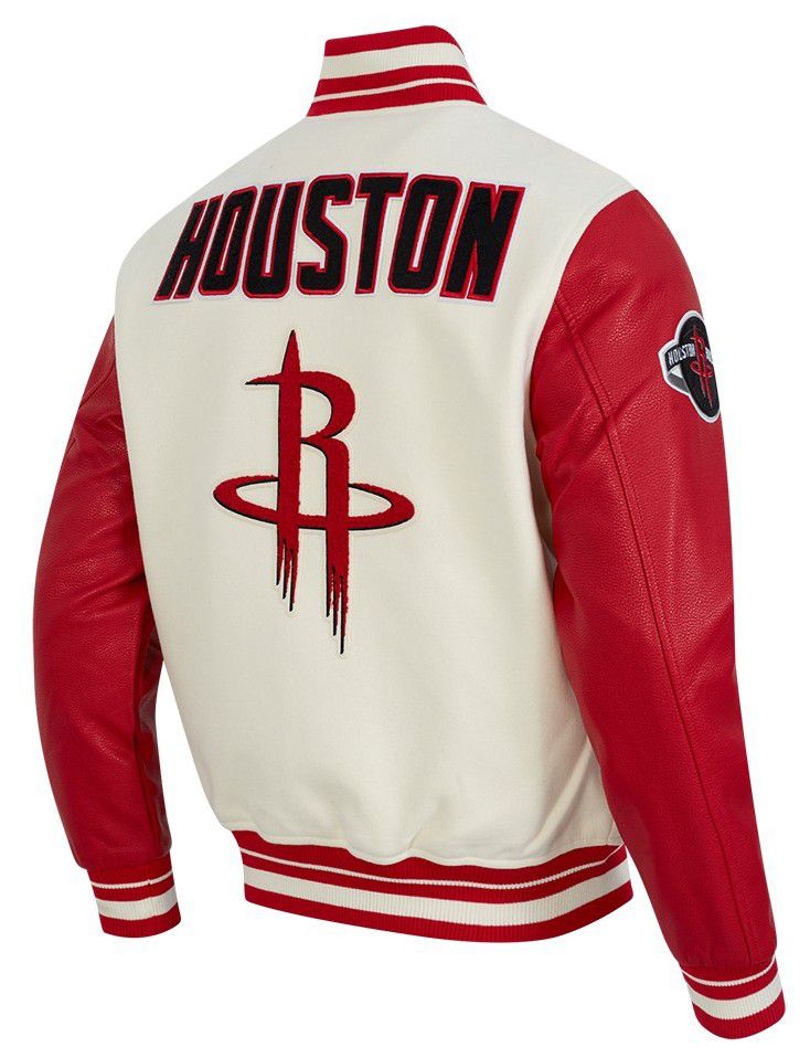 Pro Standard Men's Houston Rockets Off White Retro Classics Rib Wool Varsity Jacket product image
