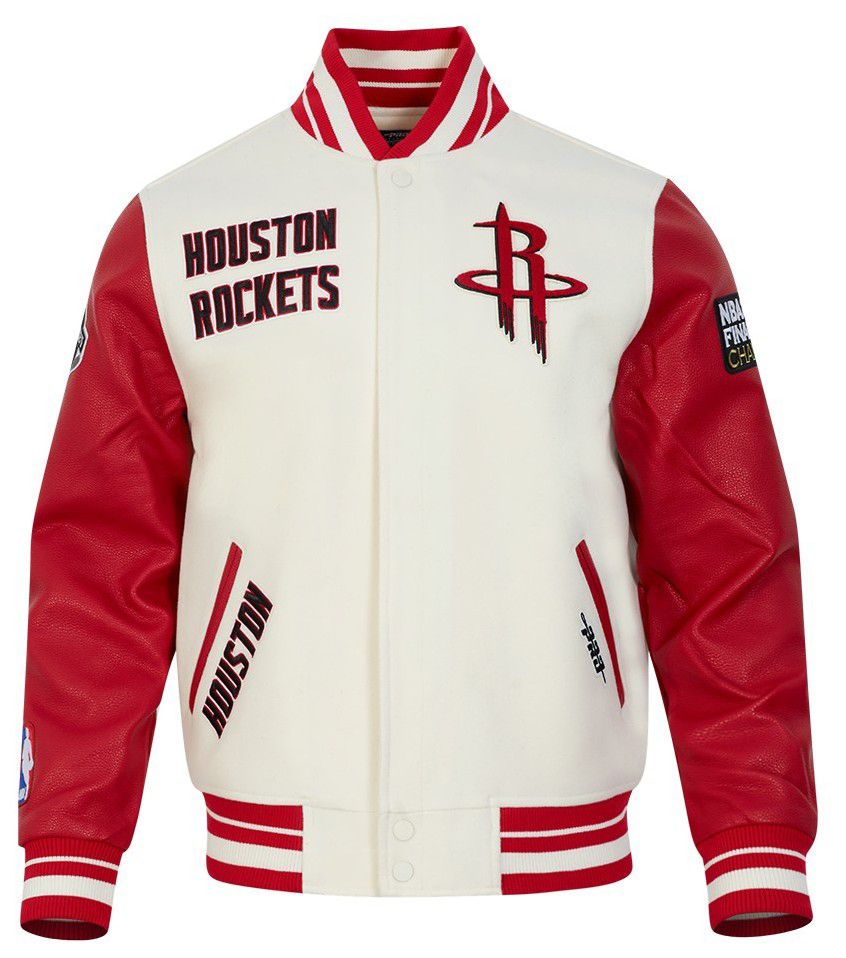Pro Standard Men's Houston Rockets Off White Retro Classics Rib Wool Varsity Jacket product image