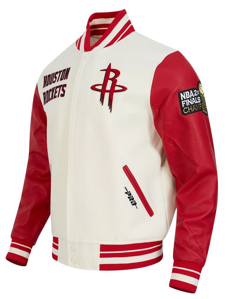 Pro Standard Men's Houston Rockets Off White Retro Classics Rib Wool Varsity Jacket product image
