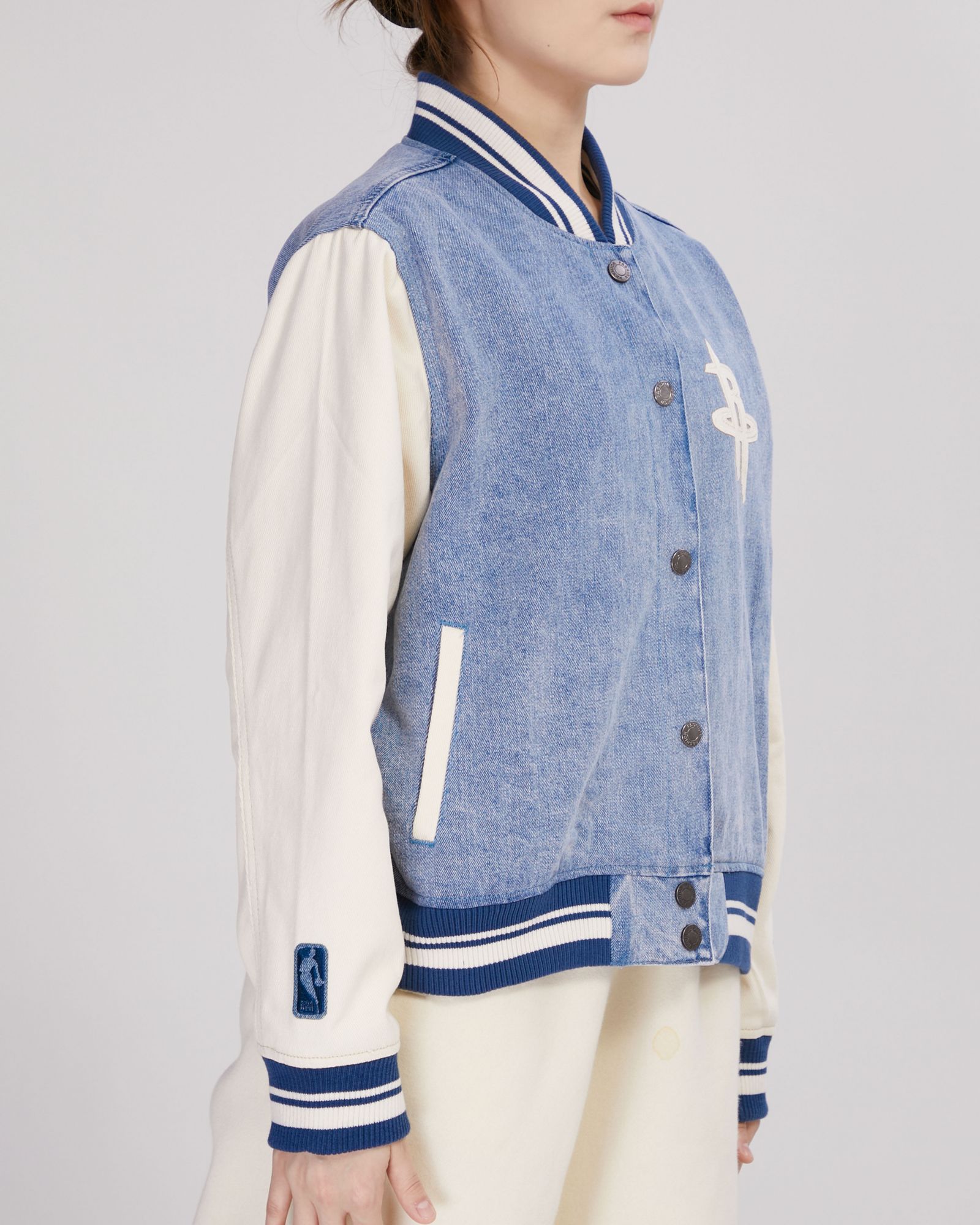 Pro Standard Women's Houston Rockets Denim Varsity Bomber Jacket product image