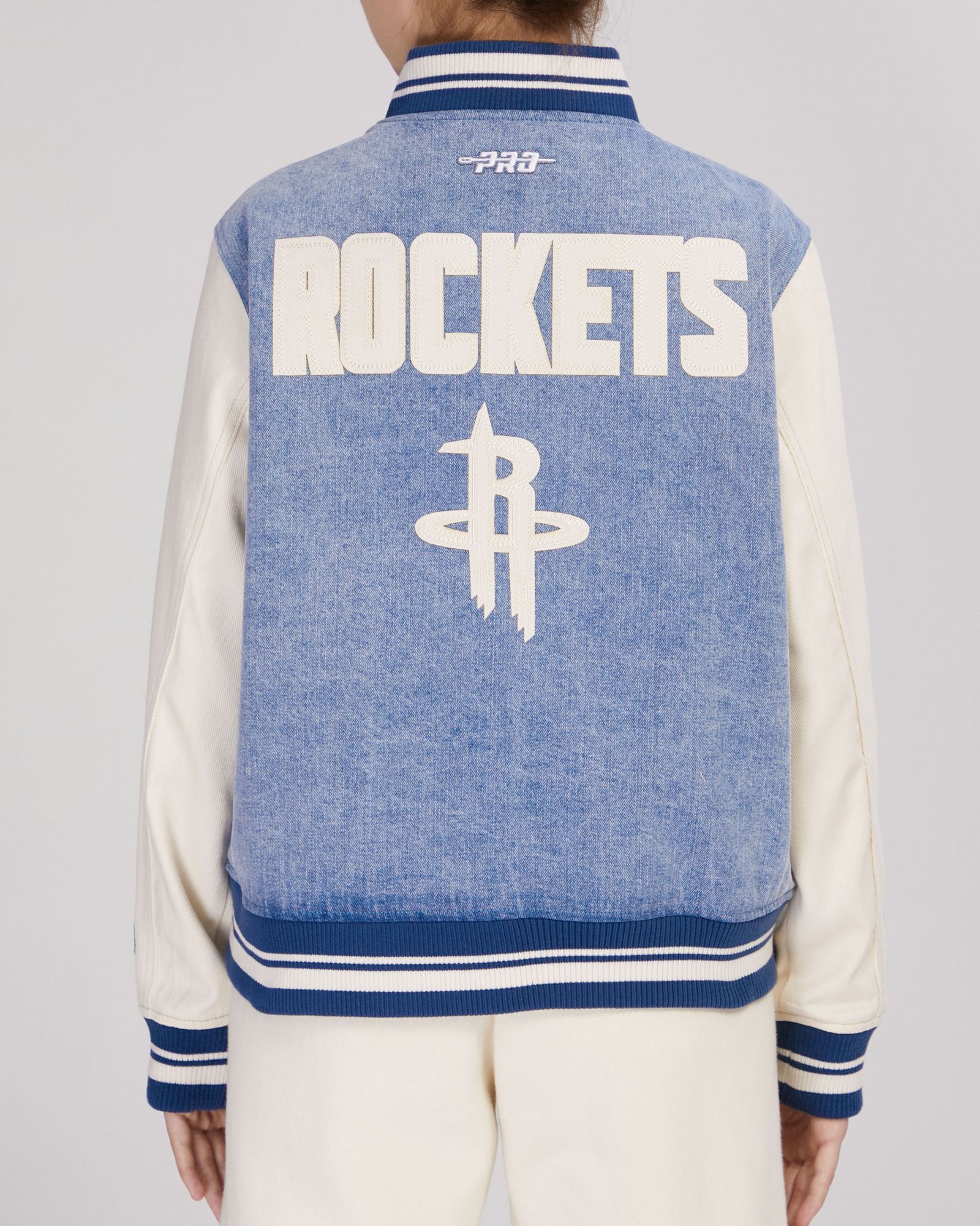 Pro Standard Women's Houston Rockets Denim Varsity Bomber Jacket product image
