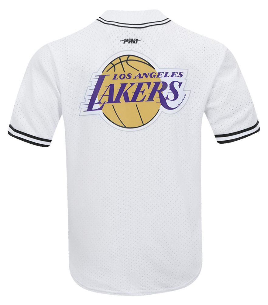Pro Standard Men's Los Angeles Lakers White Script Tail Mesh Button Down Shirt product image