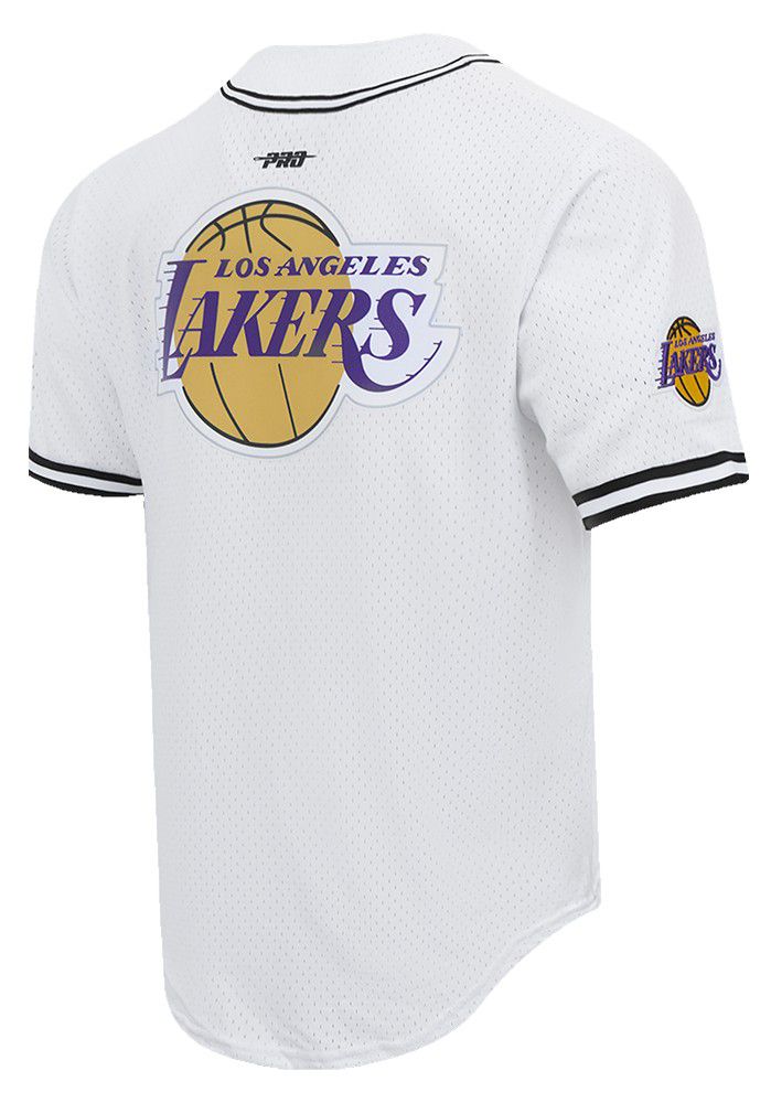 Pro Standard Men's Los Angeles Lakers White Script Tail Mesh Button Down Shirt product image