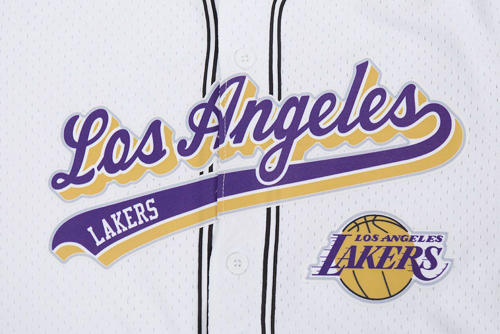 Pro Standard Men's Los Angeles Lakers White Script Tail Mesh Button Down Shirt product image