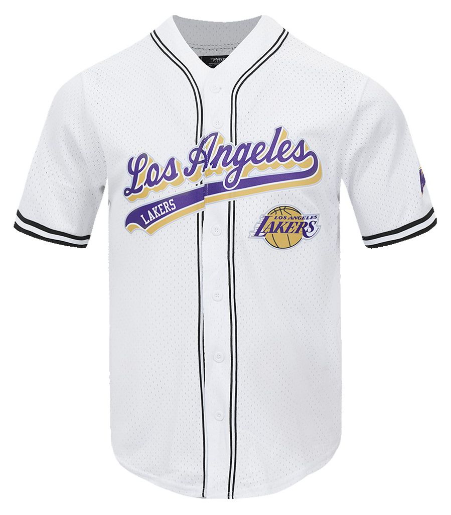 Pro Standard Men's Los Angeles Lakers White Script Tail Mesh Button Down Shirt product image