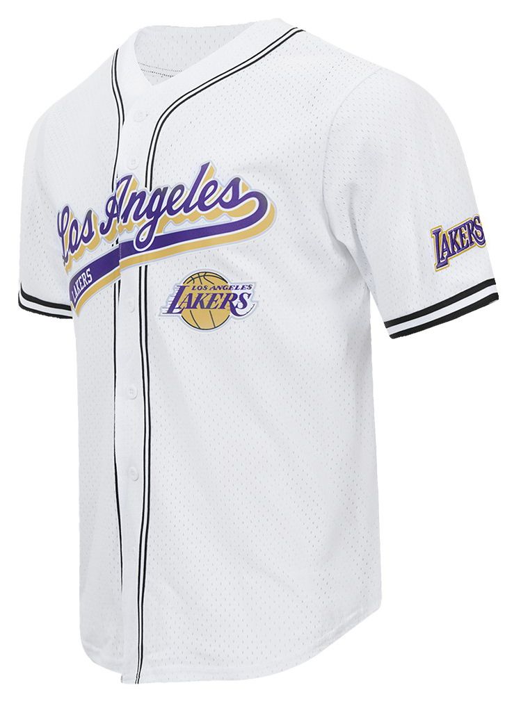 Pro Standard Men's Los Angeles Lakers White Script Tail Mesh Button Down Shirt product image