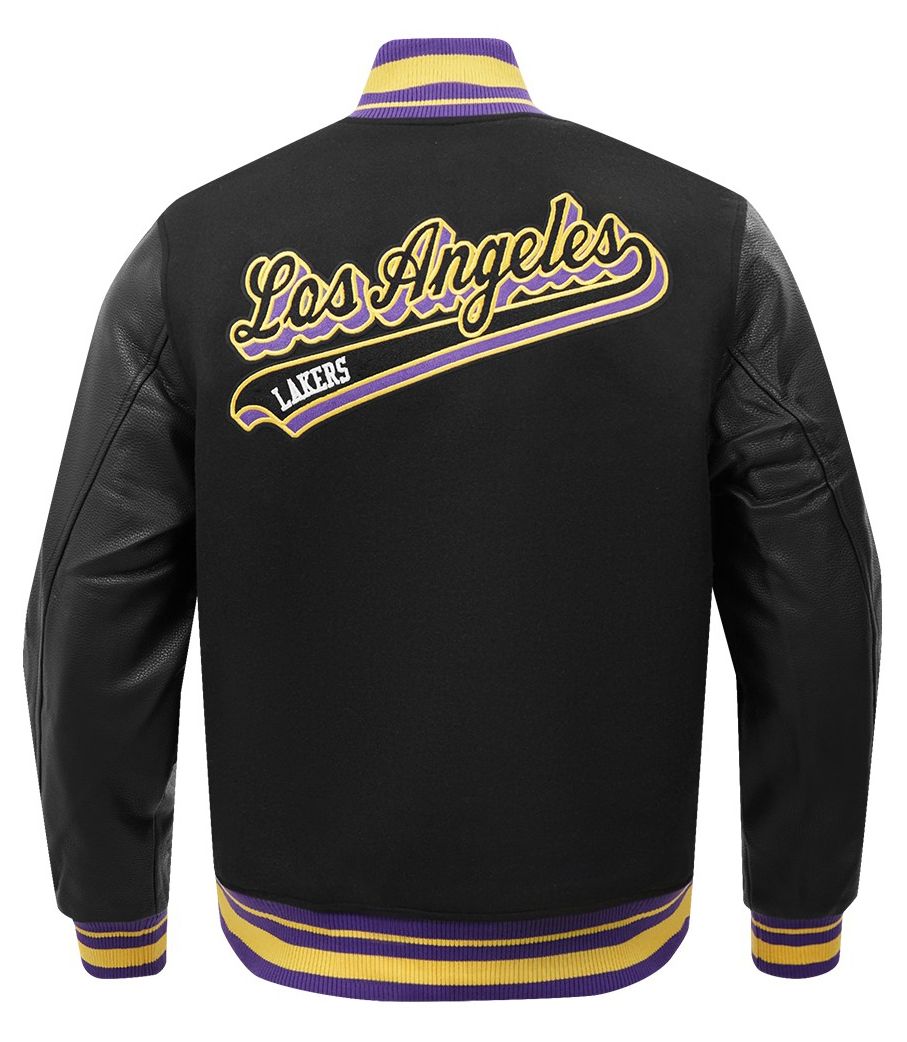 Pro Standard Men's Los Angeles Lakers Black Script Tail Rib Wool Varsity Jacket product image