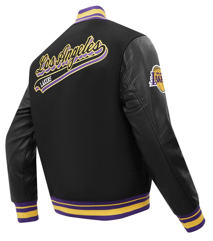 Pro Standard Men's Los Angeles Lakers Black Script Tail Rib Wool Varsity Jacket product image