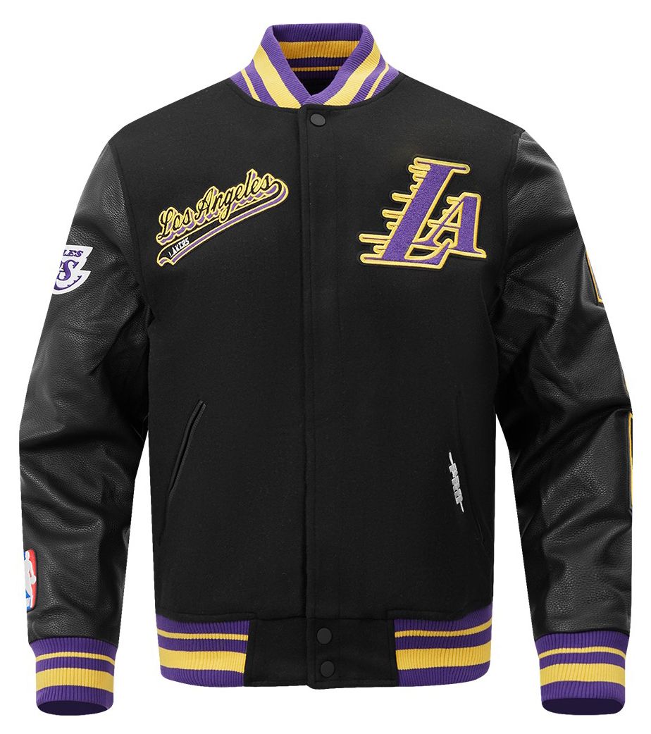 Pro Standard Men's Los Angeles Lakers Black Script Tail Rib Wool Varsity Jacket product image