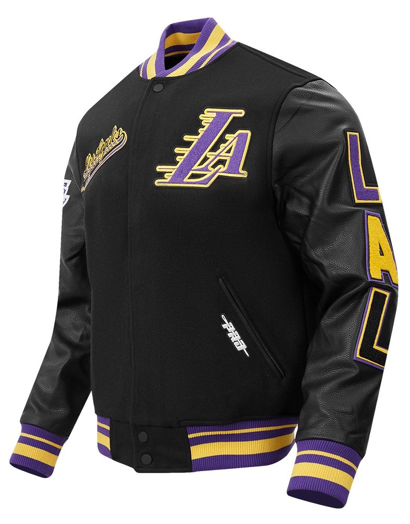 Pro Standard Men's Los Angeles Lakers Black Script Tail Rib Wool Varsity Jacket product image