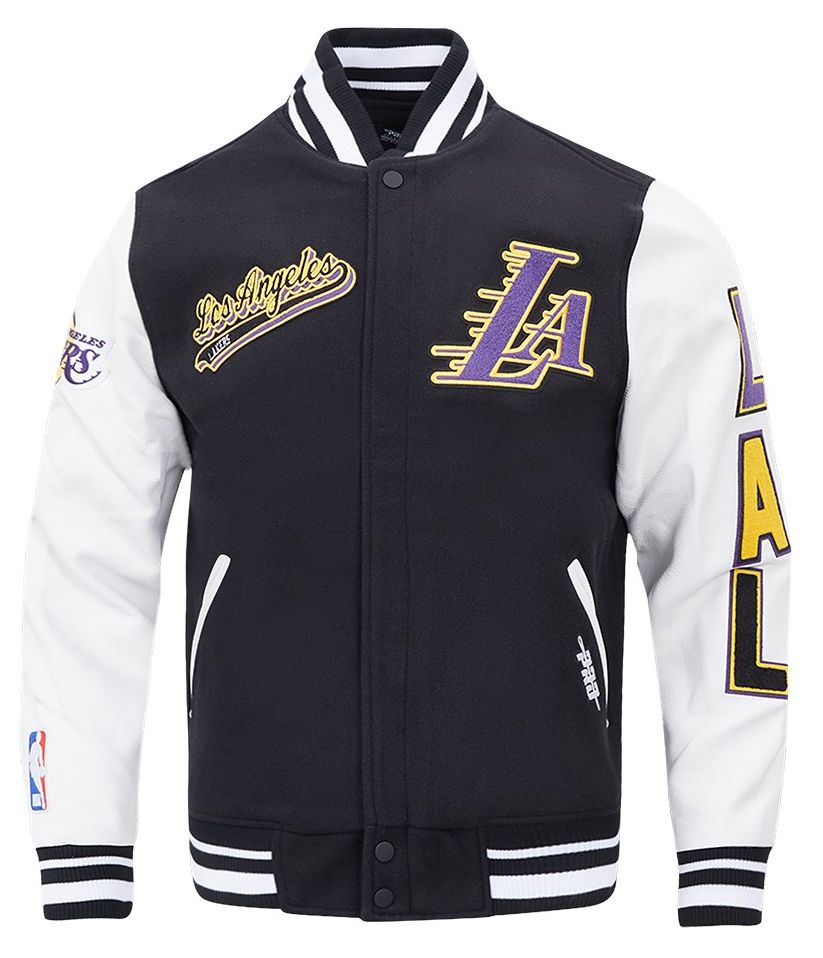 Pro Standard Men's Los Angeles Lakers Black Script Tail Rib Wool Varsity Jacket product image