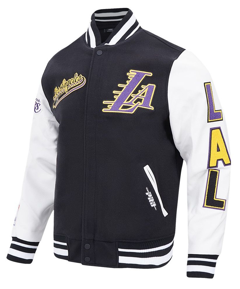 Pro Standard Men's Los Angeles Lakers Black Script Tail Rib Wool Varsity Jacket product image