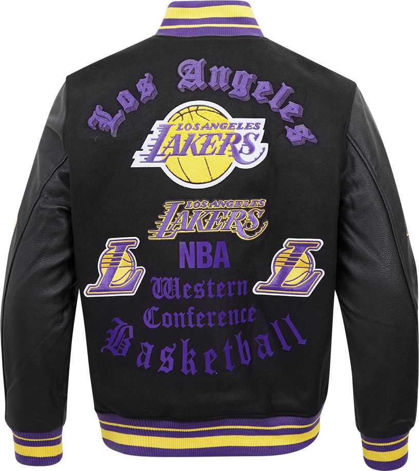 Pro Standard Men's Los Angeles Lakers Black Old English Ribbed Wool Varsity Jacket product image