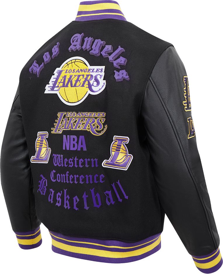 Pro Standard Men's Los Angeles Lakers Black Old English Ribbed Wool Varsity Jacket product image