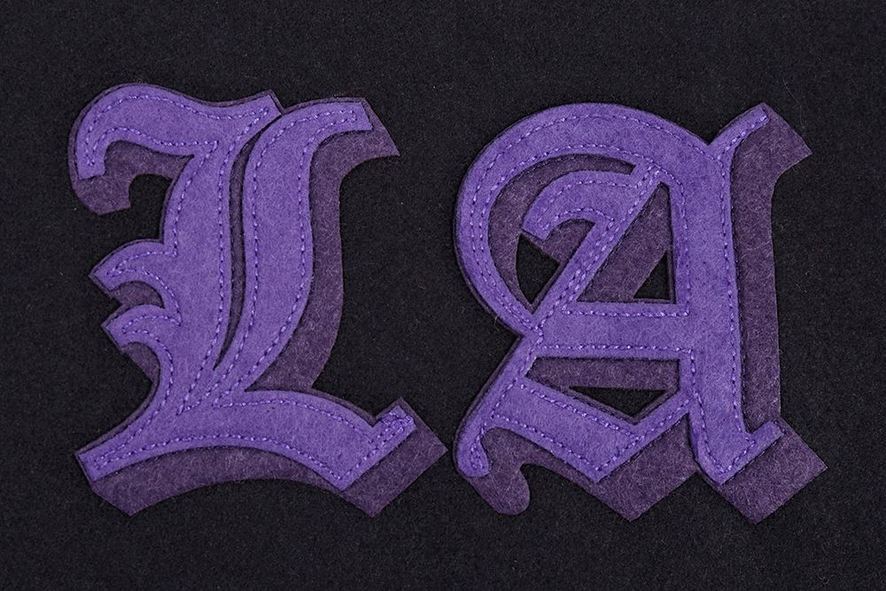 Pro Standard Men's Los Angeles Lakers Black Old English Ribbed Wool Varsity Jacket product image