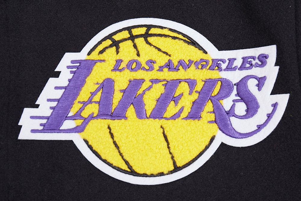 Pro Standard Men's Los Angeles Lakers Black Old English Ribbed Wool Varsity Jacket product image
