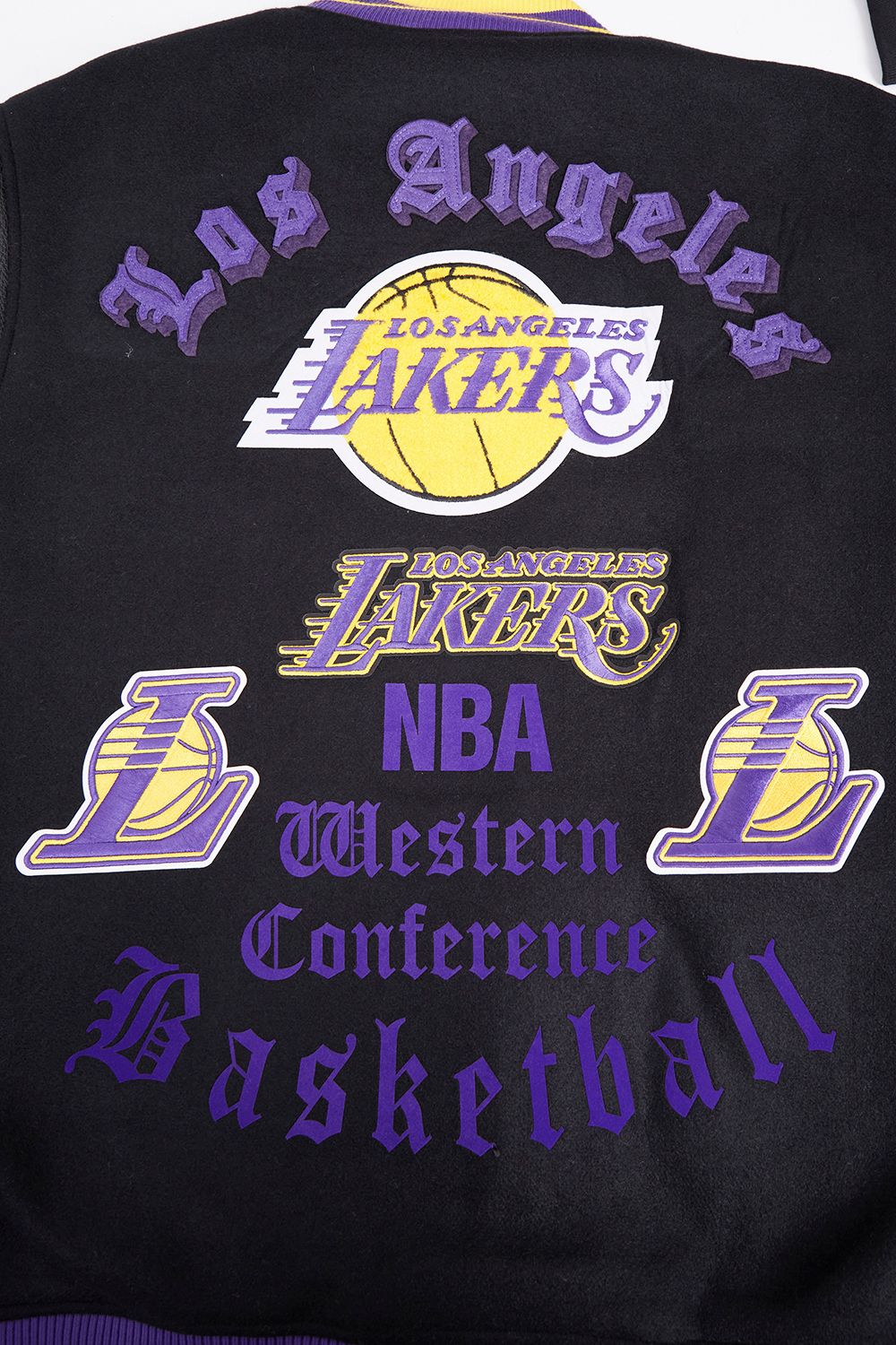 Pro Standard Men's Los Angeles Lakers Black Old English Ribbed Wool Varsity Jacket product image