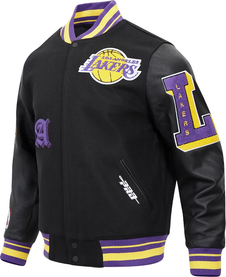 Pro Standard Men's Los Angeles Lakers Black Old English Ribbed Wool Varsity Jacket product image