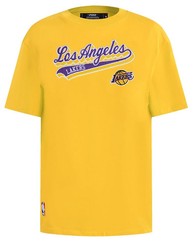 Pro Standard Women's Los Angeles Lakers Yellow Script Tail Boyfriend T-Shirt product image
