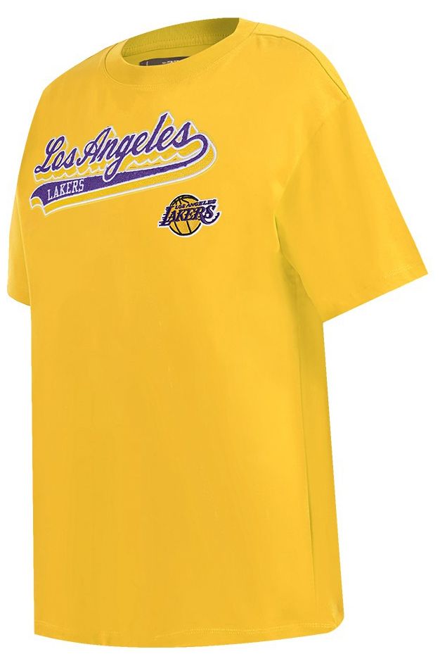Pro Standard Women's Los Angeles Lakers Yellow Script Tail Boyfriend T-Shirt product image