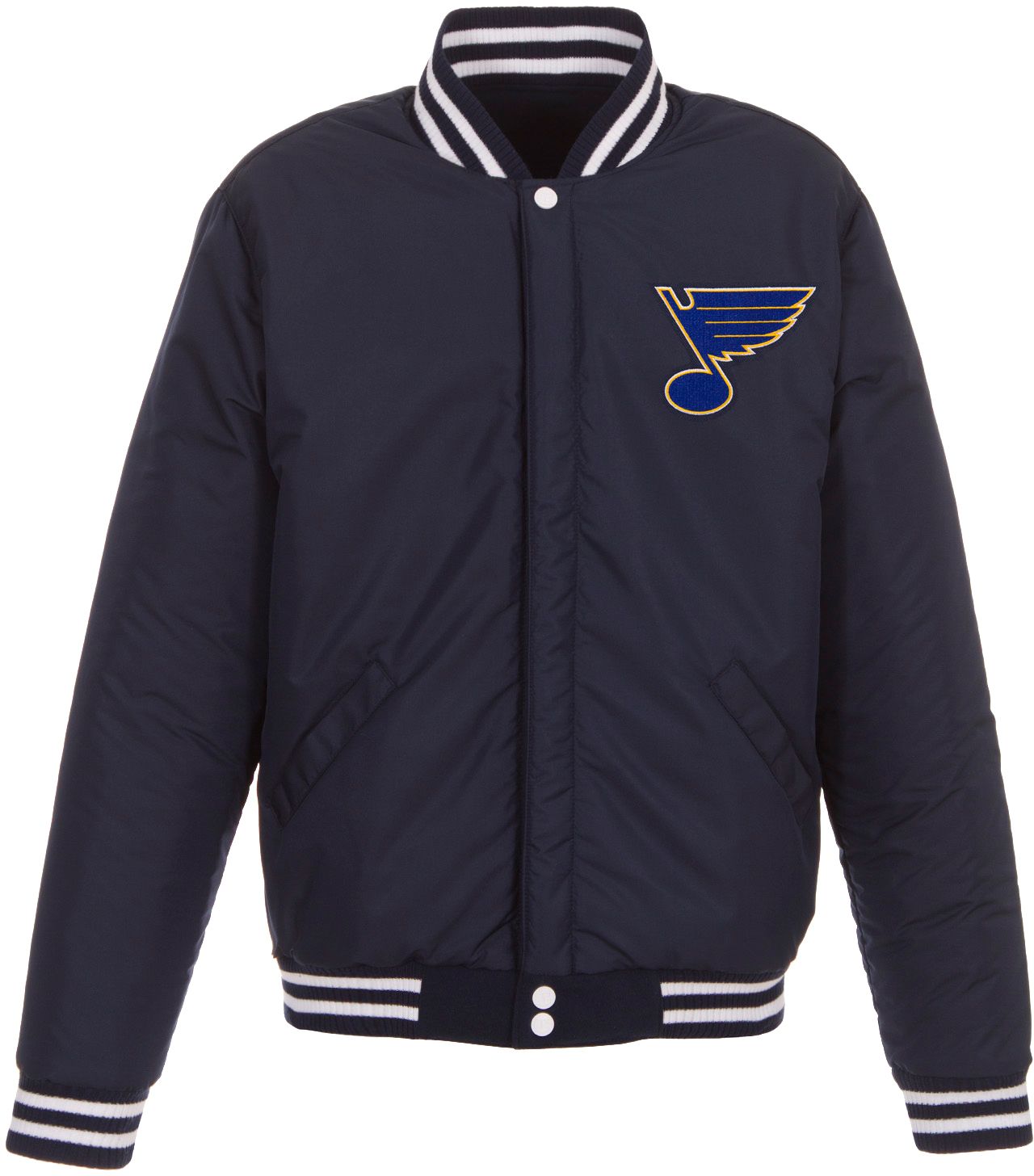 JH Design St. Louis Blues Logo Button Bomber Navy Jacket product image
