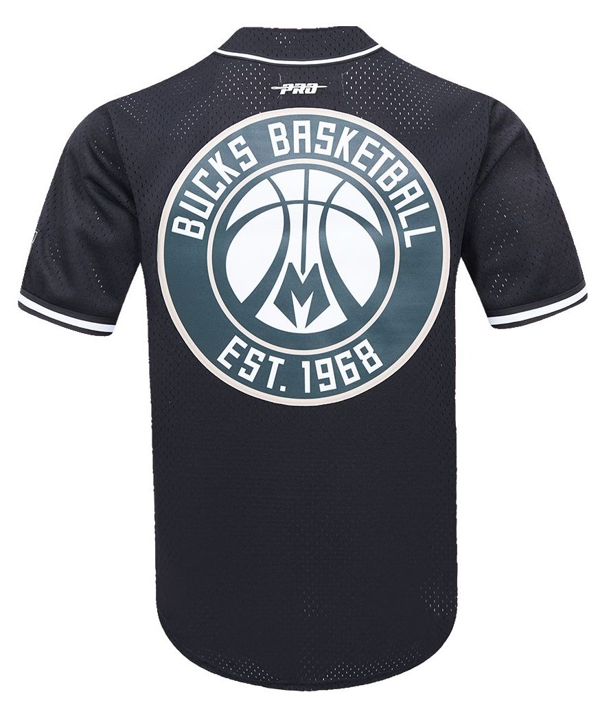 Pro Standard Men's Milwaukee Bucks Black Script Tail Mesh Button Down Shirt product image
