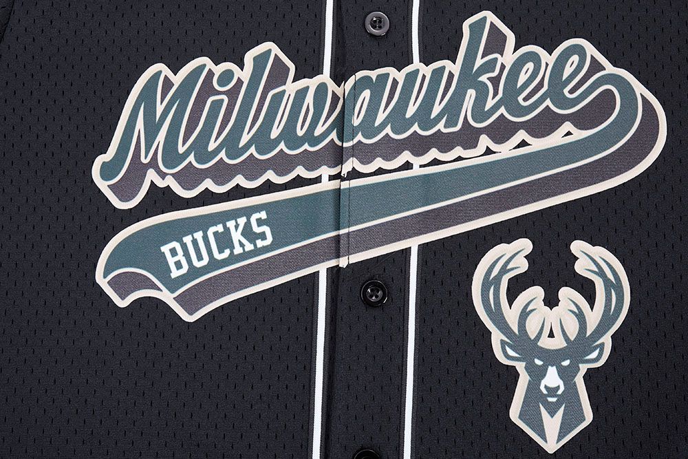 Pro Standard Men's Milwaukee Bucks Black Script Tail Mesh Button Down Shirt product image
