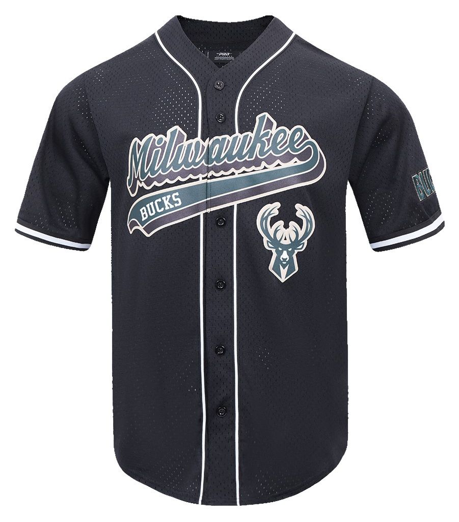 Pro Standard Men's Milwaukee Bucks Black Script Tail Mesh Button Down Shirt product image