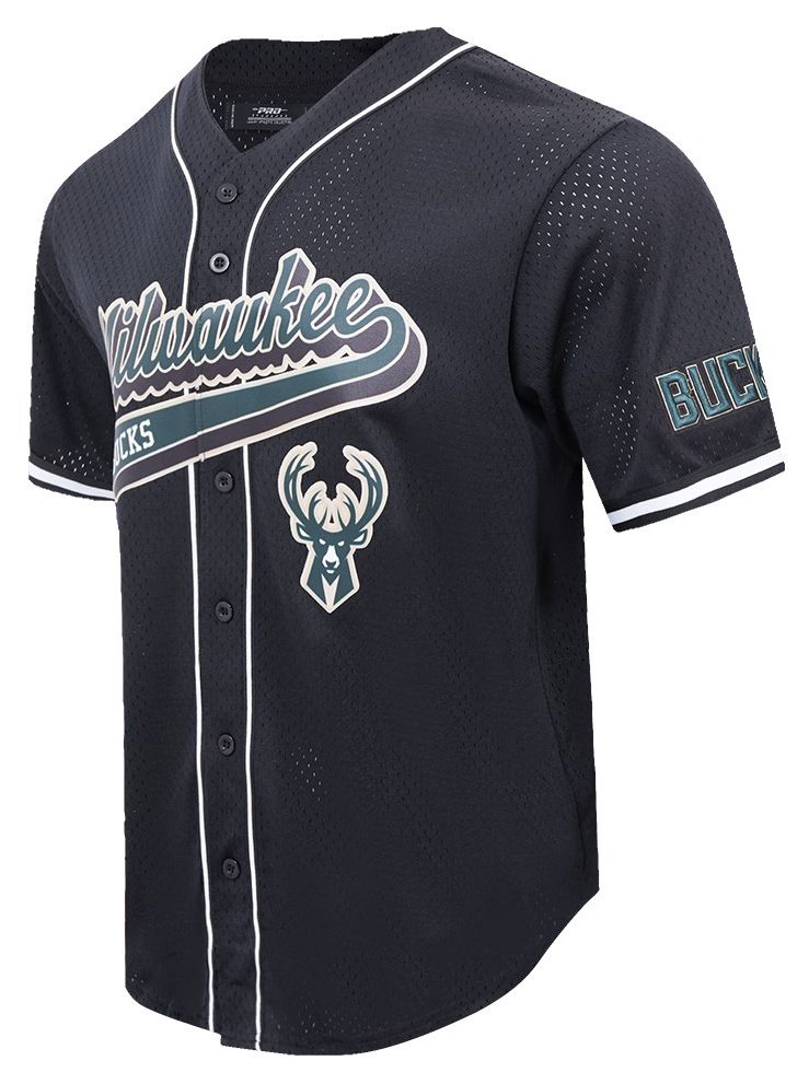 Pro Standard Men's Milwaukee Bucks Black Script Tail Mesh Button Down Shirt product image