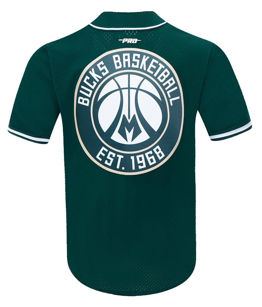 Pro Standard Men's Milwaukee Bucks Green Script Tail Mesh Button Down Shirt product image
