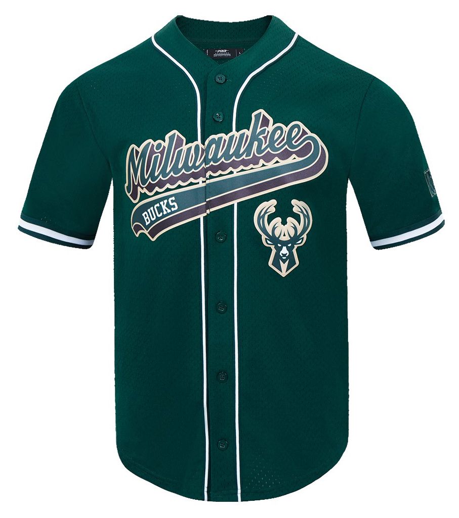 Pro Standard Men's Milwaukee Bucks Green Script Tail Mesh Button Down Shirt product image