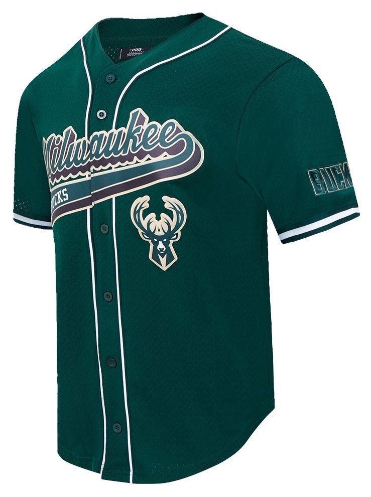 Pro Standard Men's Milwaukee Bucks Green Script Tail Mesh Button Down Shirt product image