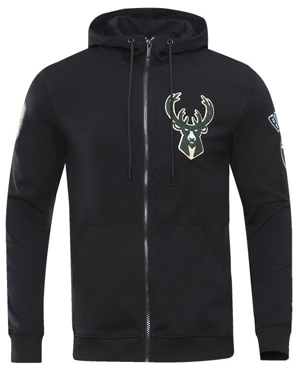 Pro Standard Men's Milwaukee Bucks Black Classic Chenille Full Zip Hoodie product image