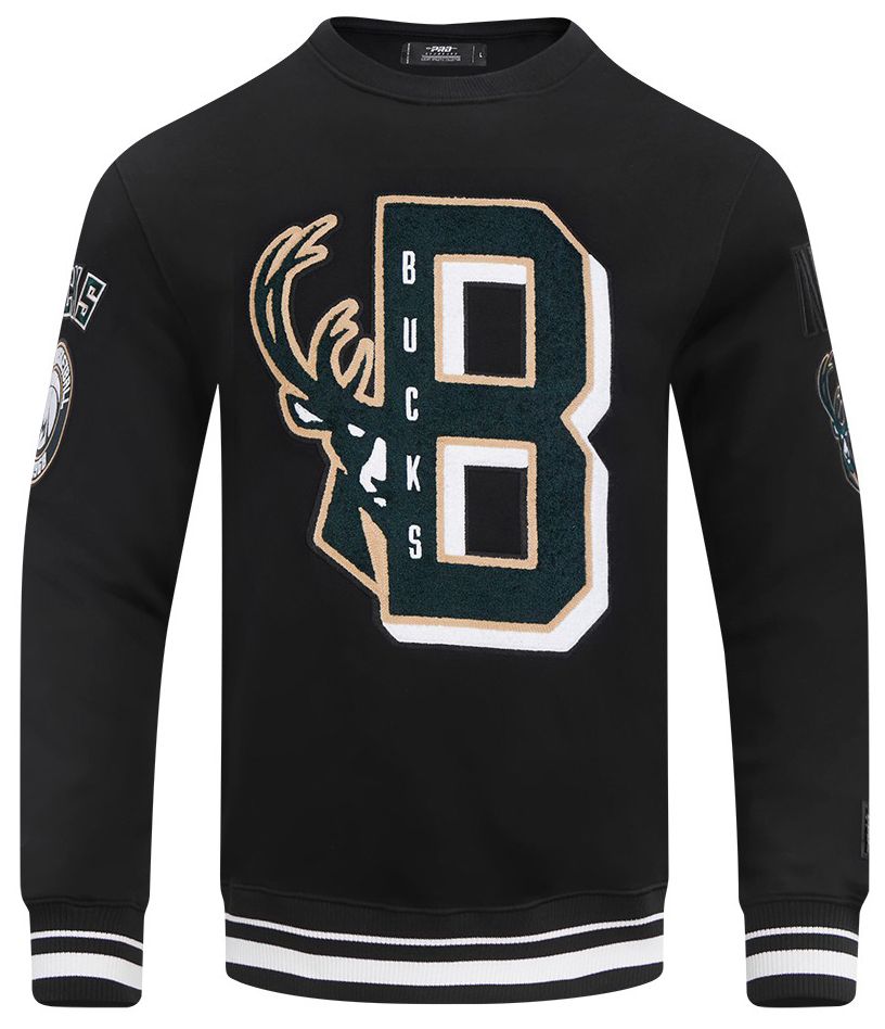 Pro Standard Men's Milwaukee Bucks Black Mash Up Ribbed Fleece Crewneck Sweatshirt product image