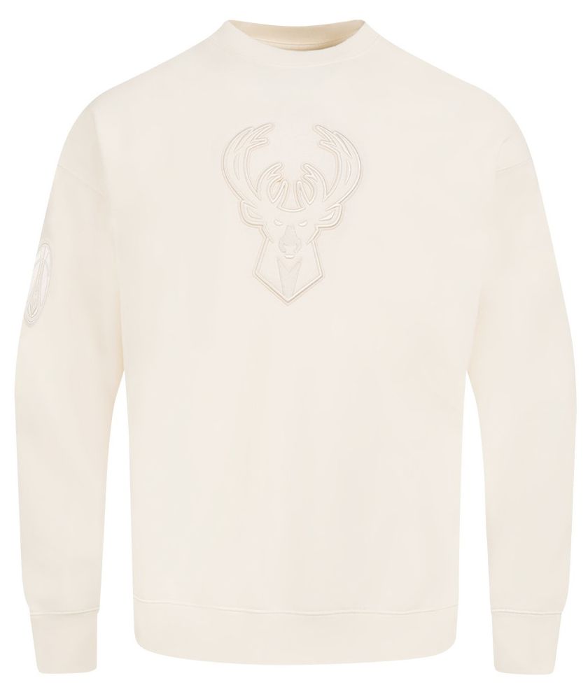 Pro Standard Men's Milwaukee Bucks Off White Neutral Drop Shoulder Fleece Crewneck Sweatshirt product image