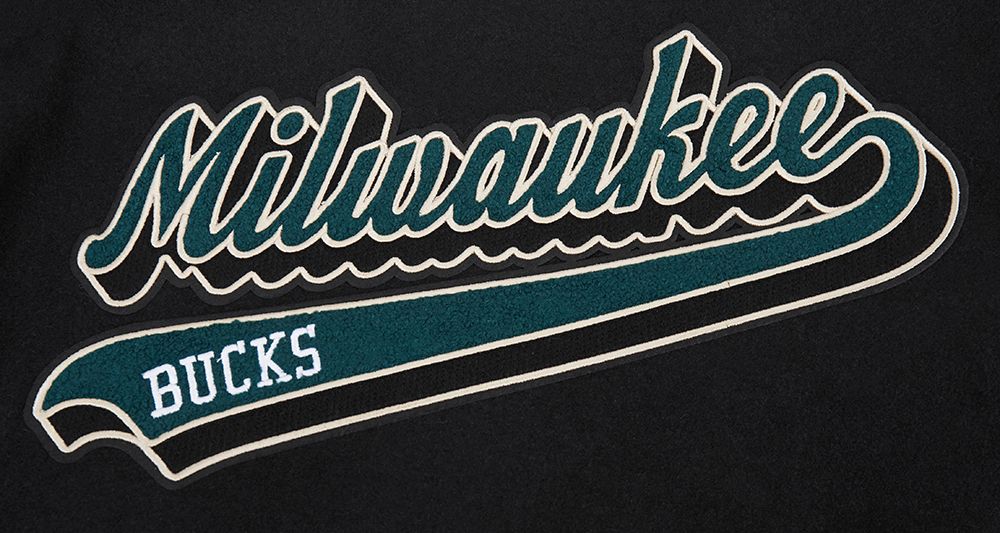 Pro Standard Men's Milwaukee Bucks Black Script Tail Rib Wool Varsity Jacket product image