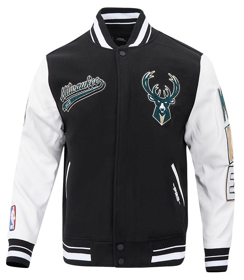 Pro Standard Men's Milwaukee Bucks Black Script Tail Rib Wool Varsity Jacket product image