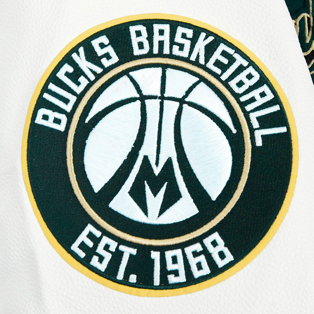 Pro Standard Men's Milwaukee Bucks Green Script Tail Rib Wool Varsity Jacket product image