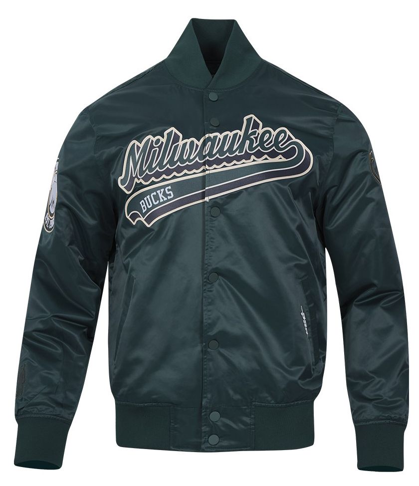 Pro Standard Men's Milwaukee Bucks Green Script Tail Satin Jacket product image