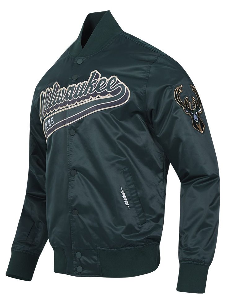 Pro Standard Men's Milwaukee Bucks Green Script Tail Satin Jacket product image