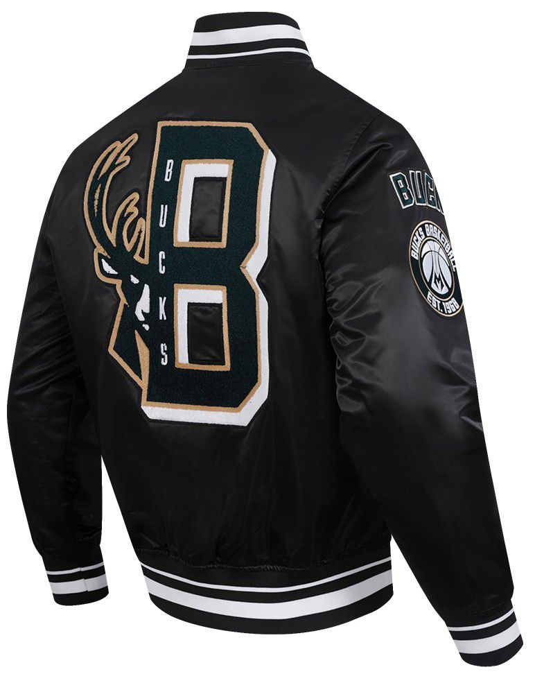 Pro Standard Men's Milwaukee Bucks Black Mash Up Rib Satin Jacket product image