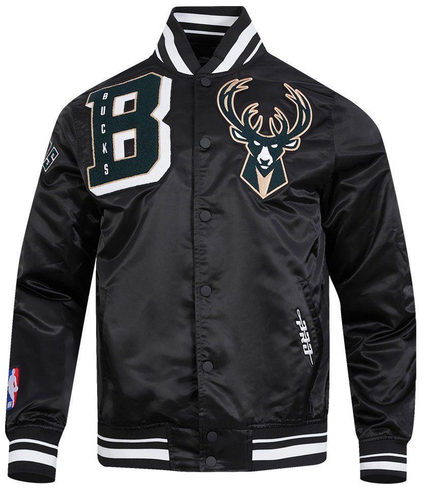 Pro Standard Men's Milwaukee Bucks Black Mash Up Rib Satin Jacket product image