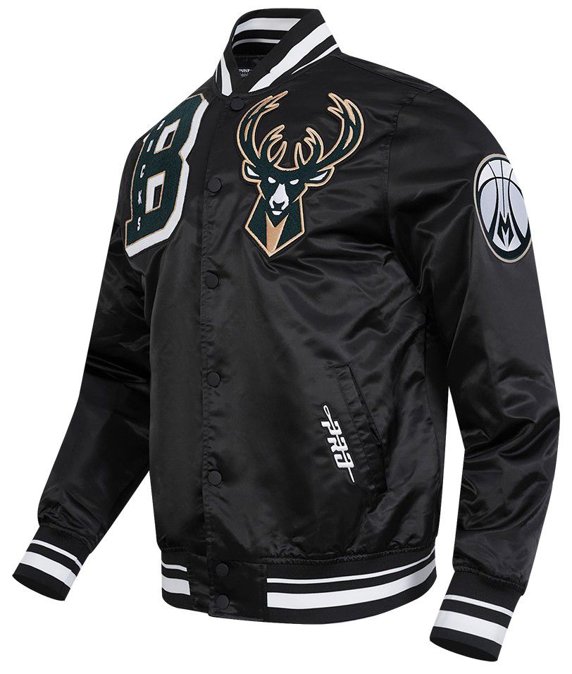 Pro Standard Men's Milwaukee Bucks Black Mash Up Rib Satin Jacket product image