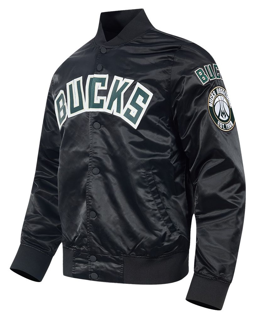 Pro Standard Men's Milwaukee Bucks Black Big Logo Satin Jacket product image