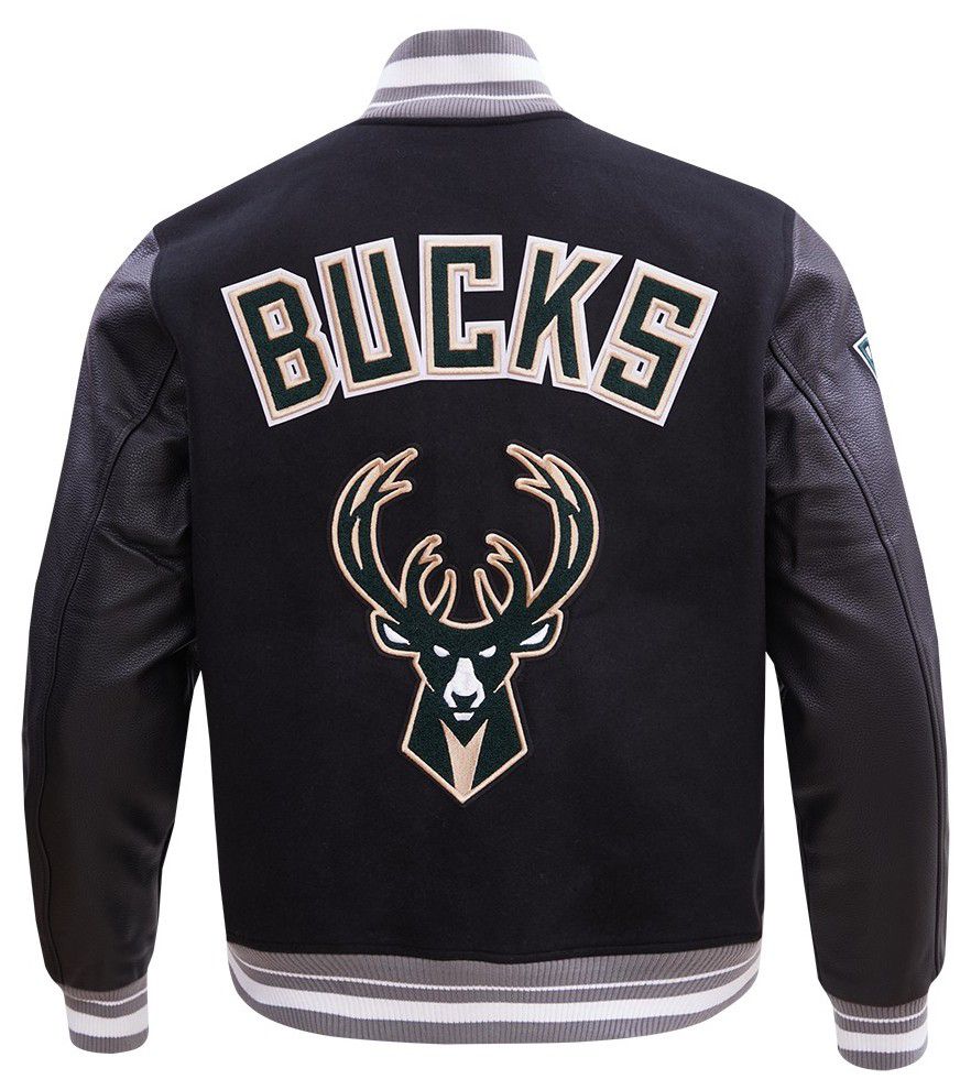 Pro Standard Men's Milwaukee Bucks Black Retro Classic Rib Wool Varsity Jacket product image