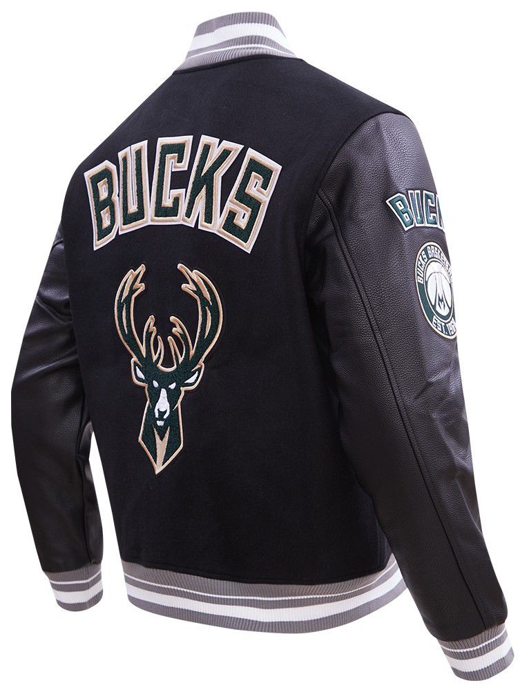 Pro Standard Men's Milwaukee Bucks Black Retro Classic Rib Wool Varsity Jacket product image