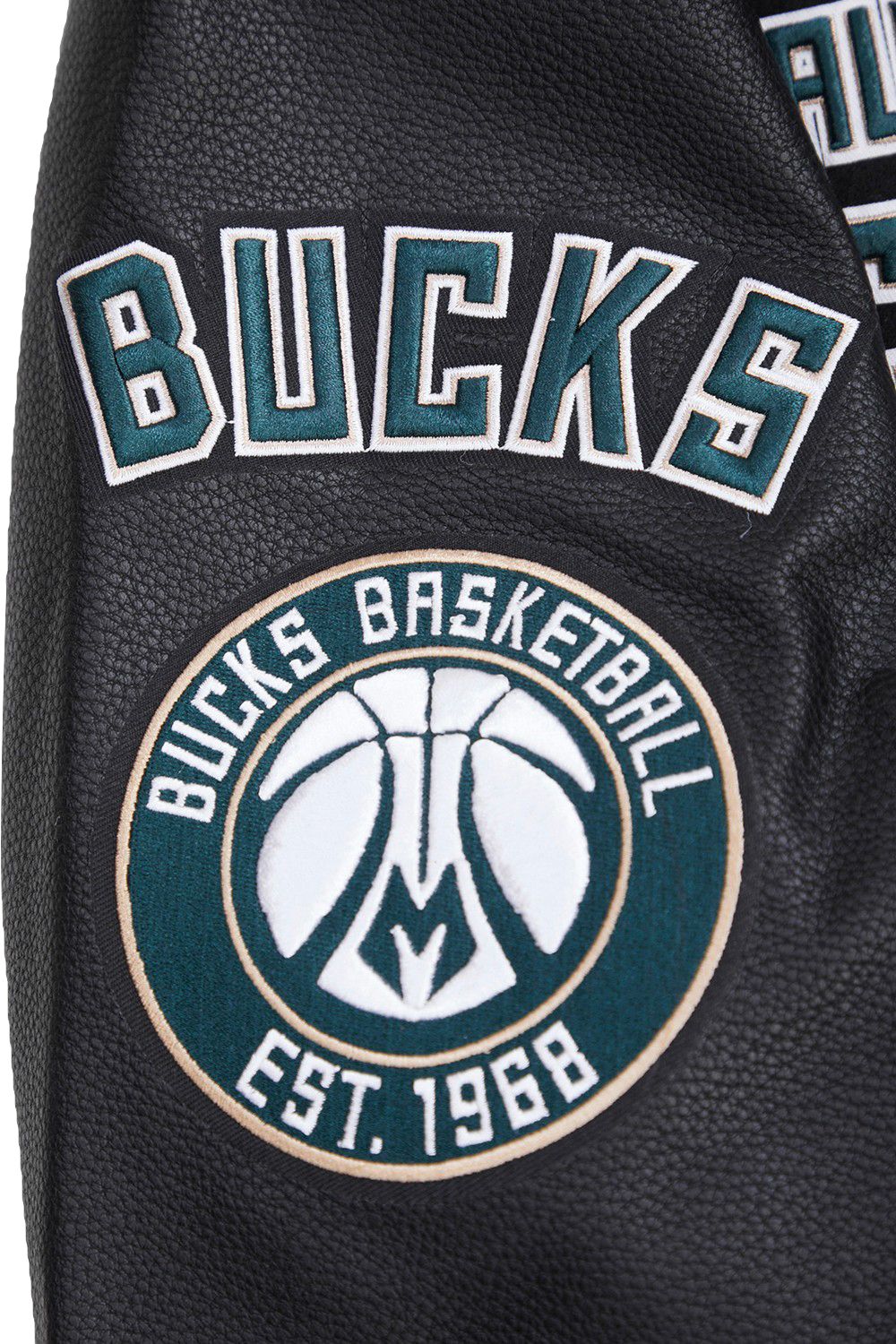 Pro Standard Men's Milwaukee Bucks Black Retro Classic Rib Wool Varsity Jacket product image