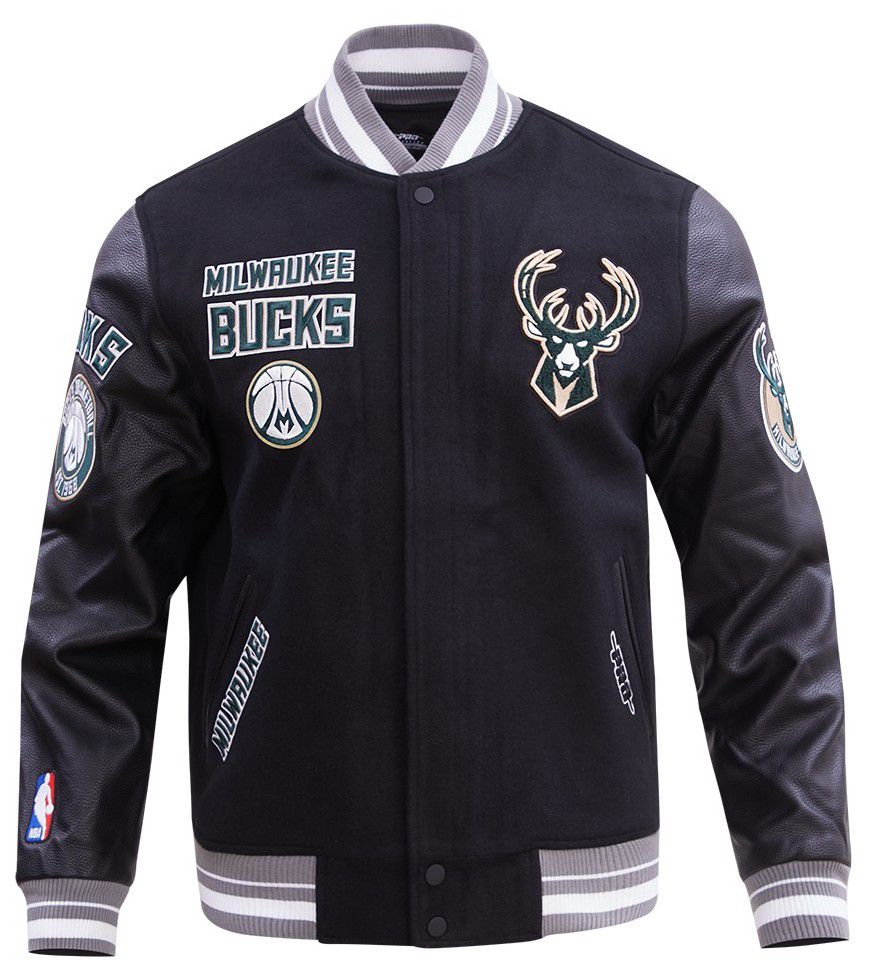 Pro Standard Men's Milwaukee Bucks Black Retro Classic Rib Wool Varsity Jacket product image