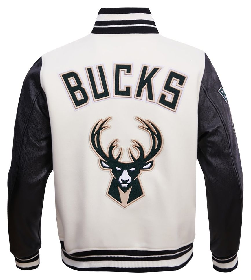 Pro Standard Men's Milwaukee Bucks Off White Retro Classic Rib Wool Varsity Jacket product image