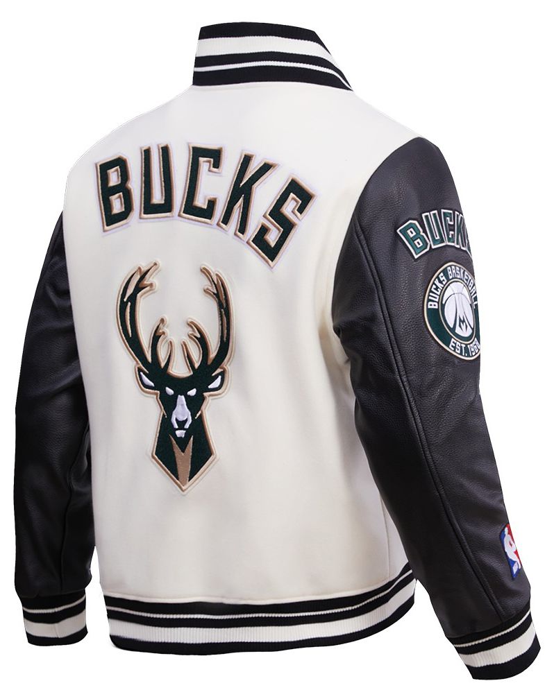 Pro Standard Men's Milwaukee Bucks Off White Retro Classic Rib Wool Varsity Jacket product image